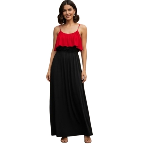 Coveted Clothing Dresses & Skirts - Coveted Clothing Red & Black‎ Maxi Dress Adjustable Spaghetti Straps Size Large